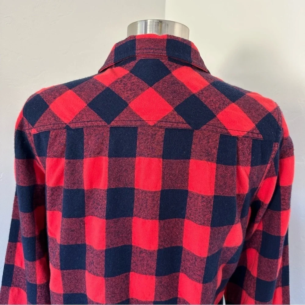 J. Crew Wool Blend Buffalo Check Navy Blue Red Plaid Shirt Shacket Size M